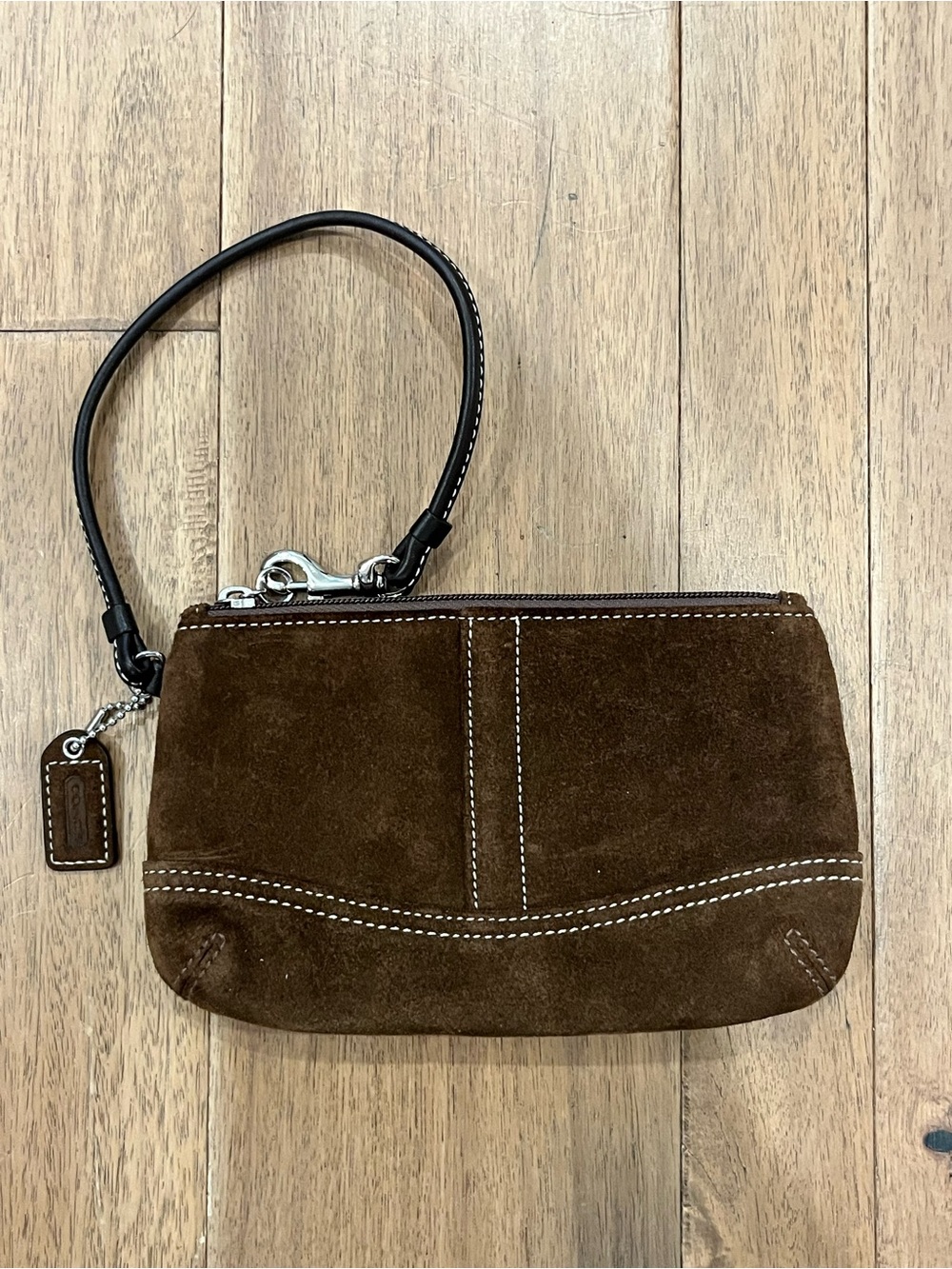 Vintage Coach Brown Suede Wristlet with Black Strap